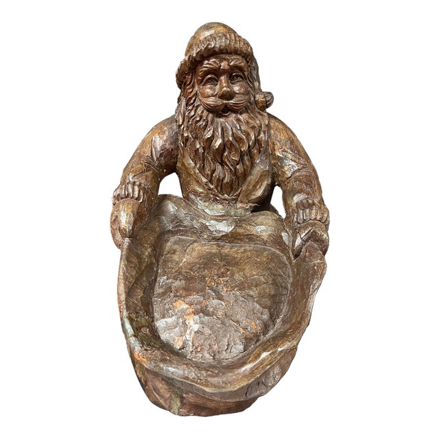 Vintage Large Carved Solid Hardwood Paper Mache Mold Santa Claus Sculpture For Sale
