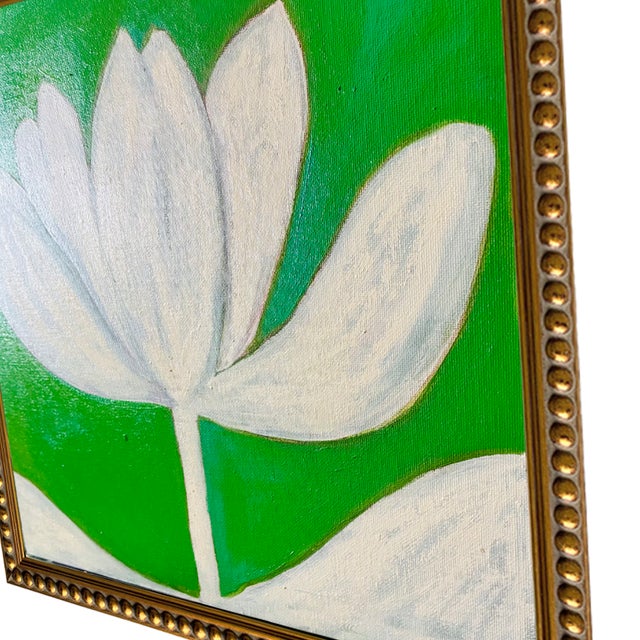 2020s Original Framed Floral Tulip Painting, Green Floral Wall Art, Oil on Canvas in Gold Frame, 13x13 by Tatiana Duperault For Sale - Image 5 of 5
