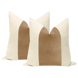 22" Nutmeg Velvet Panel & Linen Pillows - a Pair For Sale