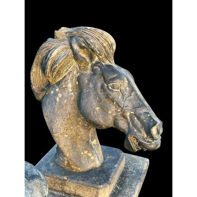 Vintage Pair of Pier Mounted Stallion Busts With Flowing Manes For Sale - Image 10 of 18