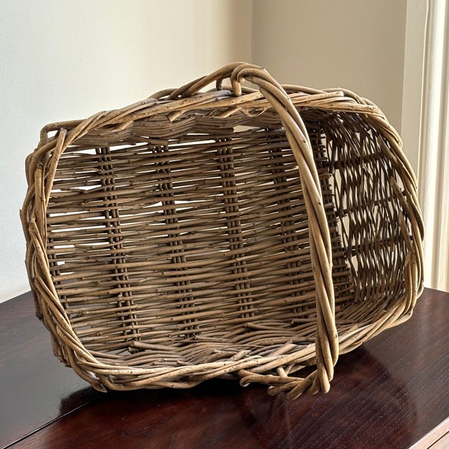 French Country-Style Vintage Twig Basket For Sale - Image 11 of 12