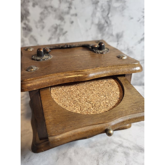 Vintage Wood Cork Coaster Set - 8 Drawer Coasters in Chest For Sale - Image 12 of 17