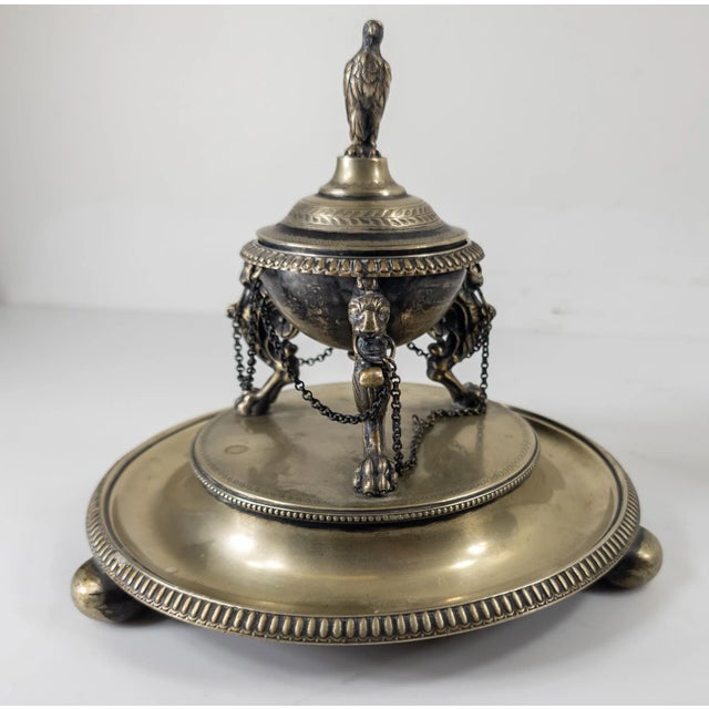 English 19th Century English Sheffield Silverplate Inkwell With Eagle Finial and Griffin Legs For Sale - Image 3 of 15
