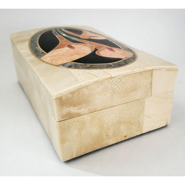 Ethan Allen Box Jewelry Flowers Marble Inlay For Sale - Image 4 of 11
