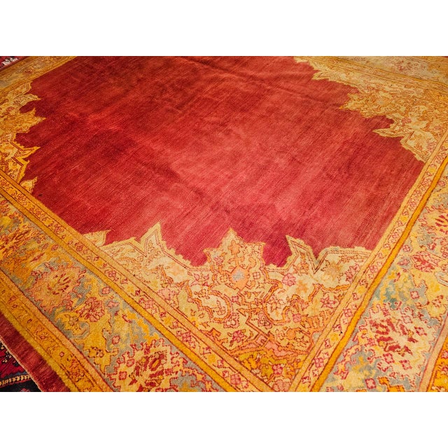 Antique Turkish Oushak Room Size Rug, Handwoven Wool, Red & Yellow, 10' x 12' For Sale In Chicago - Image 6 of 16