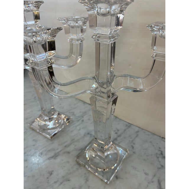 Versace Rosenthal Austria Crystal 3 - Arm Candlesticks With Frosted Medusa on the Center Arm Signed, Inscribed Set of 2 For Sale - Image 10 of 12