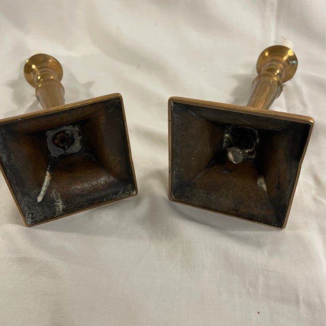 Pair of Late 18th Century Georgian English Brass Candlesticks For Sale - Image 4 of 4