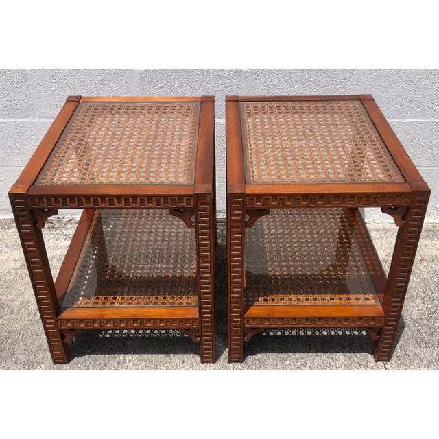 Pair Vintage Mid Century Cane & Glass Side/End Tables For Sale - Image 18 of 18