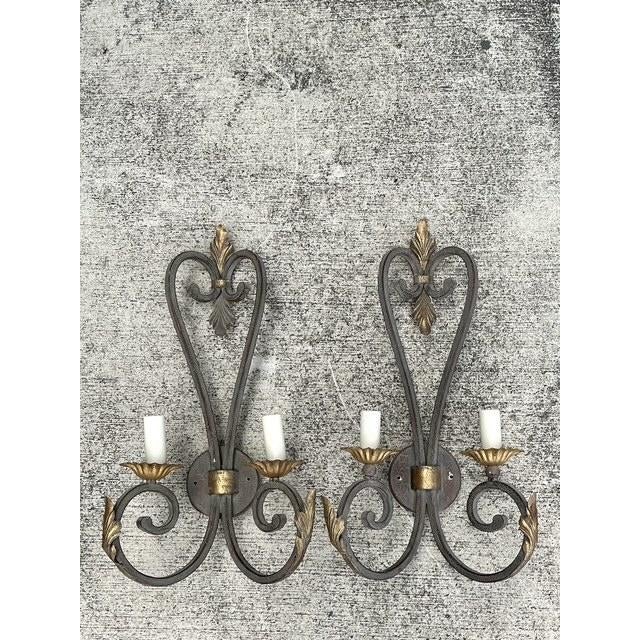 Late 20th Century Vintage Wrought Iron Light Sconce - A Pair For Sale - Image 5 of 12