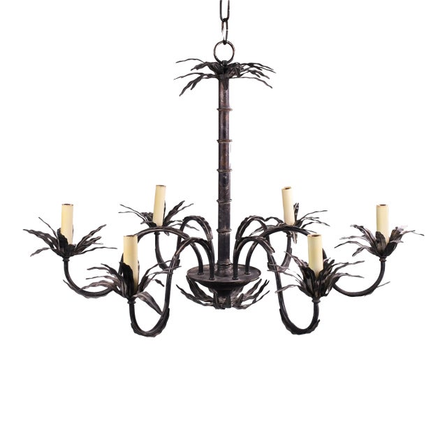 1970s Vintage Black Palm Leaves Chandelier For Sale