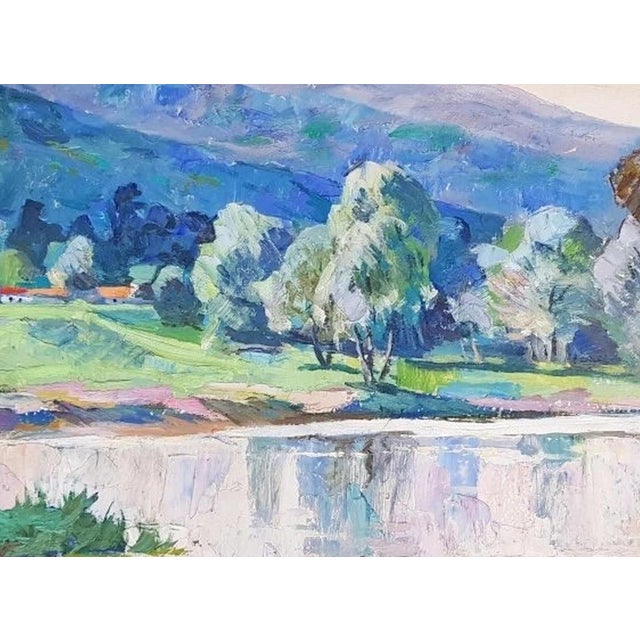 Antique River Landscape Oil Painting – Ukrainian Soviet Art, 1975 49.5-69.5 For Sale - Image 4 of 6