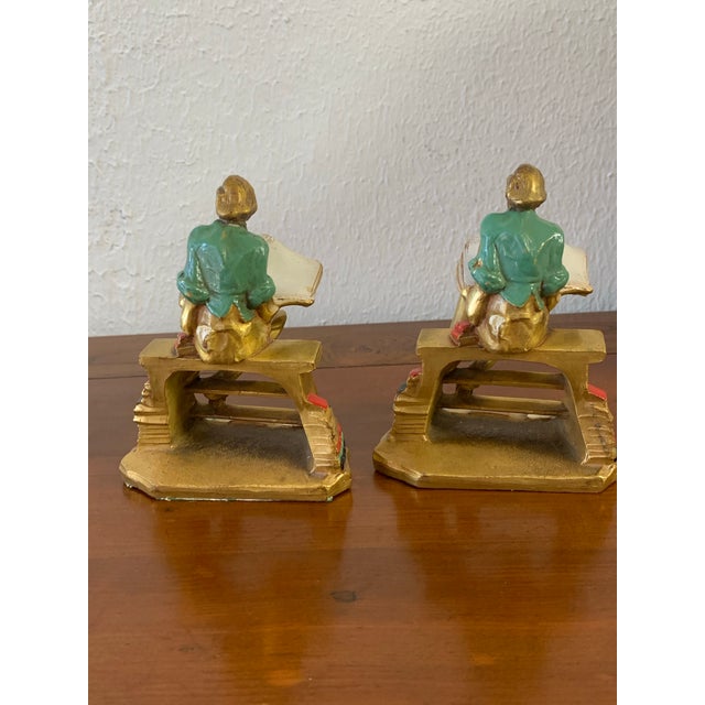 1930s Vintage “Bookworm” Figural Cast Iron Bookends – Reading Scholar Pair For Sale - Image 5 of 9