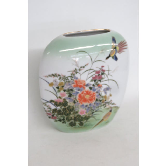 Late 20th Century Toyo Botan Japanese Porcelain Oval Vase Hand Painted Floral Garden Design 5019b For Sale - Image 5 of 17