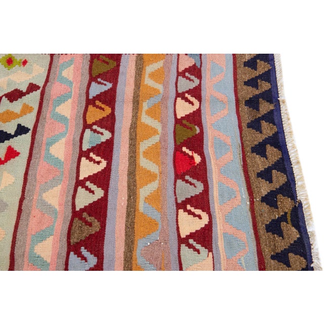 Mid-20th Century Turkish Kilim Multicolor Handmade Tribal Wool Runner For Sale In New York - Image 6 of 10