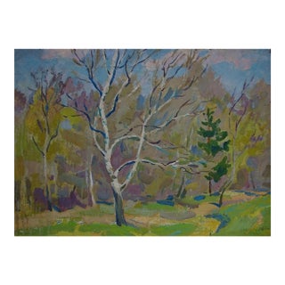 1980s Impressionist Forest Oil Painting, Original Soviet Ukrainian Art 50-67 For Sale