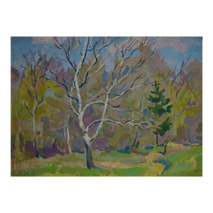 1980s Impressionist Forest Oil Painting, Original Soviet Ukrainian Art 50-67