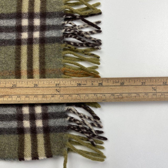 Army Green Late 20th Century Burberry Green Plaid 100% Wool Scarf For Sale - Image 8 of 8