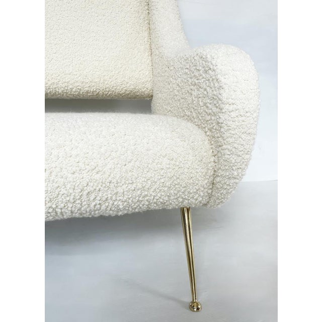 Vintage Italian Armchairs with Brass Feet and Bouclé Upholstery, 1970s, Set of 2 For Sale - Image 4 of 11
