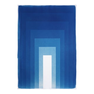 2025, Rectangular Porta, Geometric Architecture, Space Age Monotype Cyanotype on Watercolor Paper in Blue Tones by Kind of Cyan For Sale