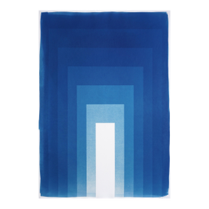 2025, Rectangular Porta, Geometric Architecture, Space Age Monotype Cyanotype on Watercolor Paper in Blue Tones by Kind of Cyan