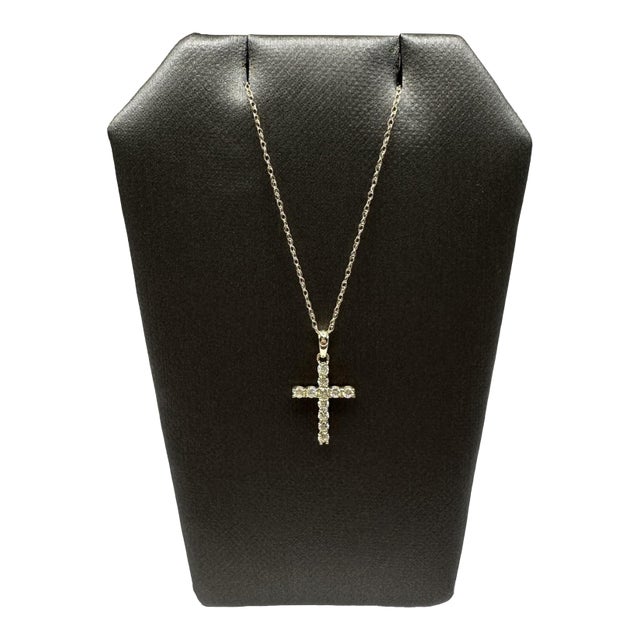 Natural Diamond Cross Necklace in 10kt Yellow Gold – 0.20ctw, 18in, New For Sale