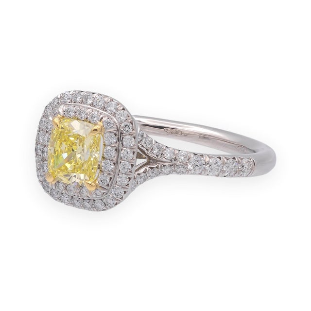 Contemporary Tiffany & Co Soleste Intense Yellow Radiant Platinum Ring .68ct Int. Flawless, Size 5.5 For Sale - Image 3 of 14