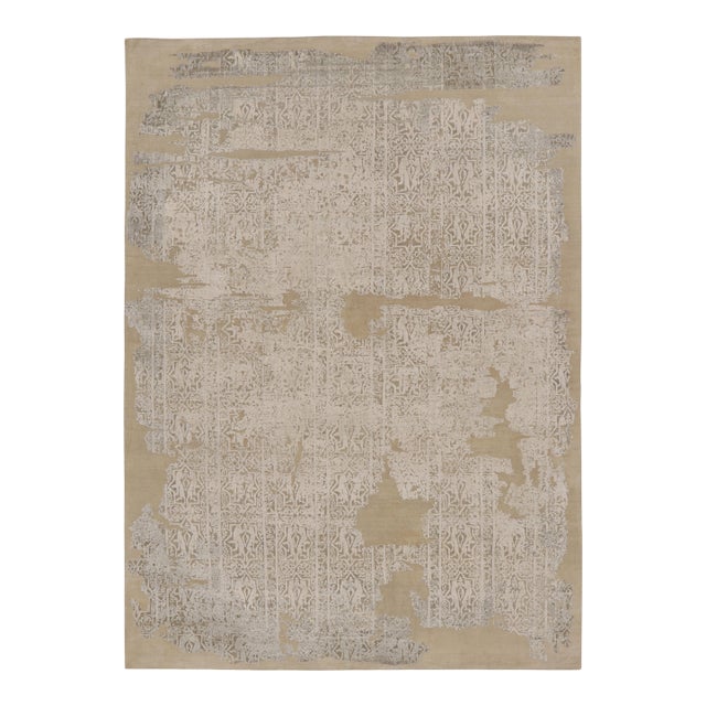 Rug & Kilim's Modern Abstract Rug in Chalk and Ash Fragment Design For Sale