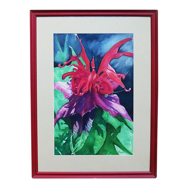 Abstract Still Life Watercolor Painting Big & Bold Flowers Floral Signed H. Stone Framed For Sale