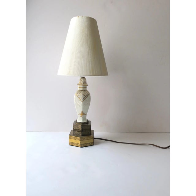 French Porcelain and Brass Table Lamp by Luc in the Regency Style, Small For Sale - Image 9 of 12