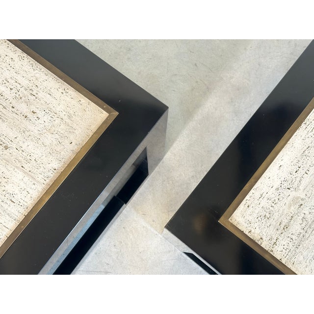 Mid-Century Modern Wood and Travertine Coffee Tables in the style of Maison Jansen, 1970s, Set of 2 For Sale - Image 3 of 14