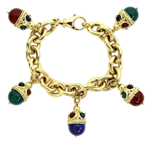 Legnazzi Multi-Color Gems 18k Yellow Gold 5 Fancy Egg Charms Chain Bracelet