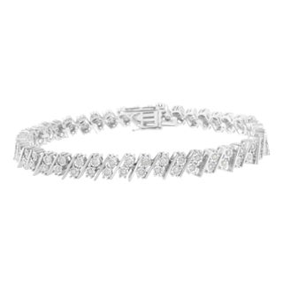 .925 Sterling Silver 1 cttw Double Row Miracle Set Diamond Link Bracelet (I-J Clarity, I3 Color) - Size 7.25" For Sale