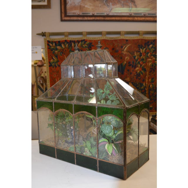 Metal 1970s Handcrafted Dome Top Stained Glass Terrarium Green & Copper W/ Single Door - Fairy Garden For Sale - Image 7 of 14