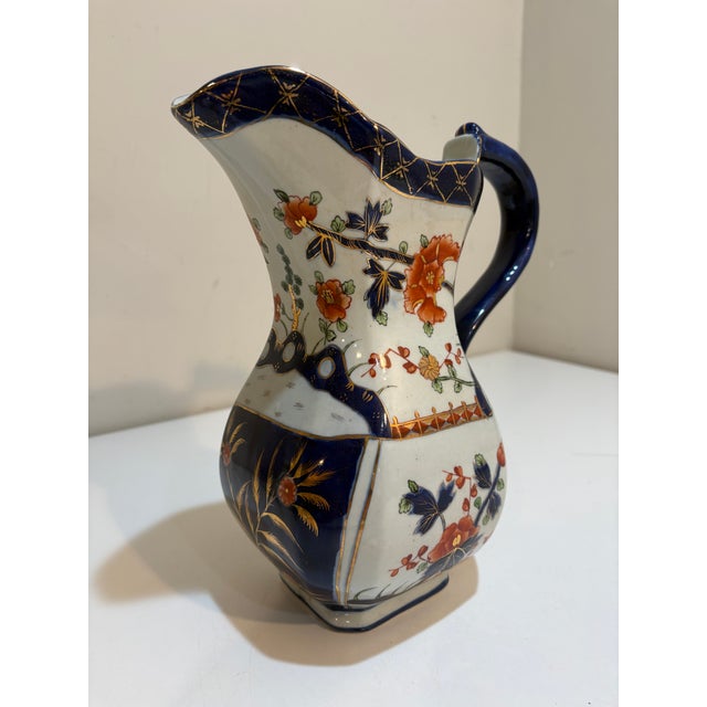 Large Antique Mason's Patent Ironstone Imari Pitcher, 11 " Victorian English Jug,Hand-Painted Cobalt Blue, Iron Red & Gilt For Sale - Image 4 of 9