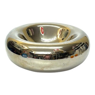 Gigantic Artisanal Modernist Style Chrome Glass Bowl, Signed For Sale