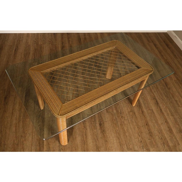 Traditional Lexington Henry Link Glass Top Wicker Dining Table For Sale - Image 3 of 18
