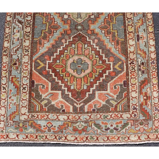 Taupe Antique Persian Bakhtiari Runner With Geometric Medallions in Taupe and Rust For Sale - Image 8 of 13