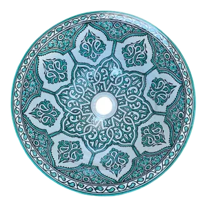 2010s Moroccan Blue Ceramic Handmade and Hand Painted Round Washbasin Sink, Zowaqa