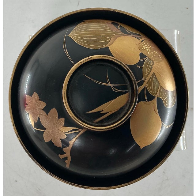 Antique Japanese Gold Decorated Maki-E Laquer Bowl With Lid For Sale - Image 4 of 12