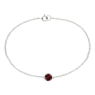 Natural Garnet Round Cut Bracelet, Chain Link Dainty Stackable Bracelet For Sale