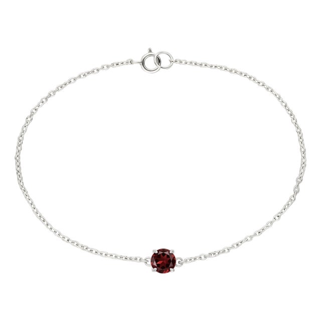 Natural Garnet Round Cut Bracelet, Chain Link Dainty Stackable Bracelet For Sale