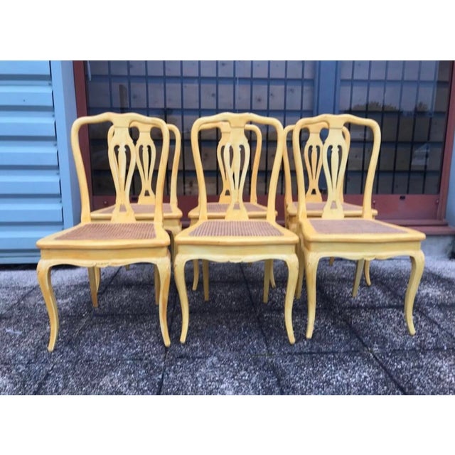 Provençal Louis XV Style Cane Chairs in Pale Yellow Wood, 1960s, Set of 6 For Sale - Image 6 of 6