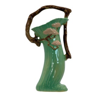 Roseville Ming Tree Table Vase #510 Green, Brown, Pink Curvaceous- Full Branch Handle 1949 For Sale