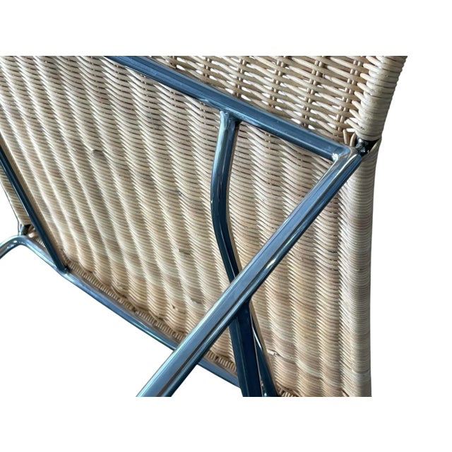 Modern Wicker and Chrome Barstools, Set of Three For Sale - Image 9 of 12