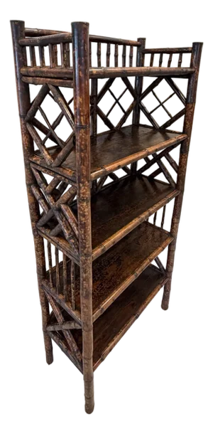Antique Tortoiseshell Bamboo Etagere Book Shelf