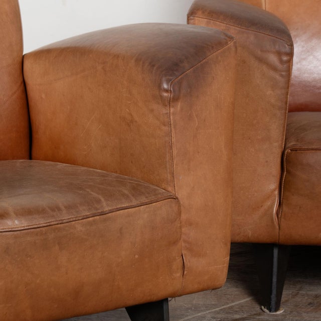 Mid Century Modern Pair of Large Cognac Leather Club Chairs For Sale - Image 13 of 17