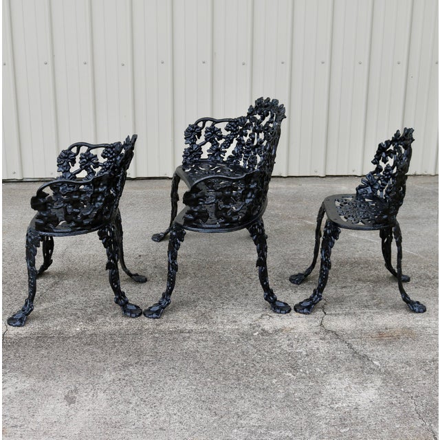 Coalbrookdale Foundry Vintage Mid-Century Victorian Revival Cast Iron Grapevine Garden Suite - 3 Pieces For Sale - Image 4 of 11