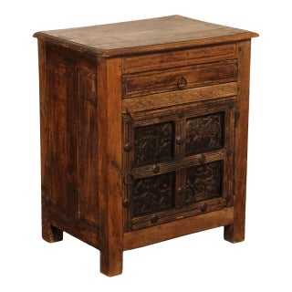 Anglo Indian Carved Panel Nightstand Cabinet For Sale