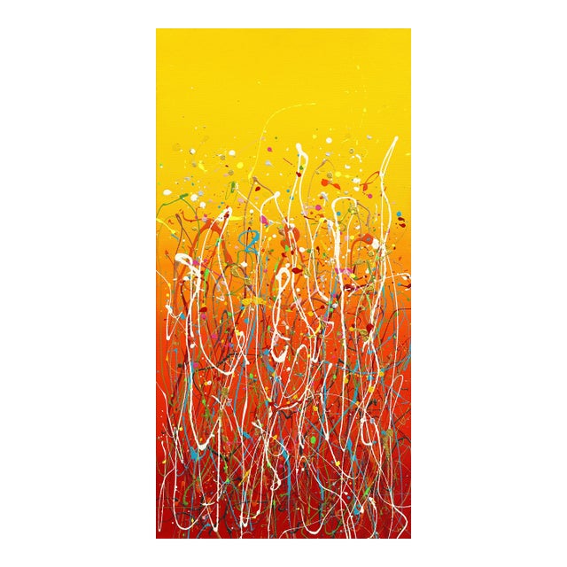 Celebrate Now - Abstract Warm Red Yellow Expressionist Textural Drip Painting by Marc Raphael For Sale