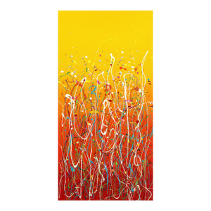 Celebrate Now - Abstract Warm Red Yellow Expressionist Textural Drip Painting by Marc Raphael